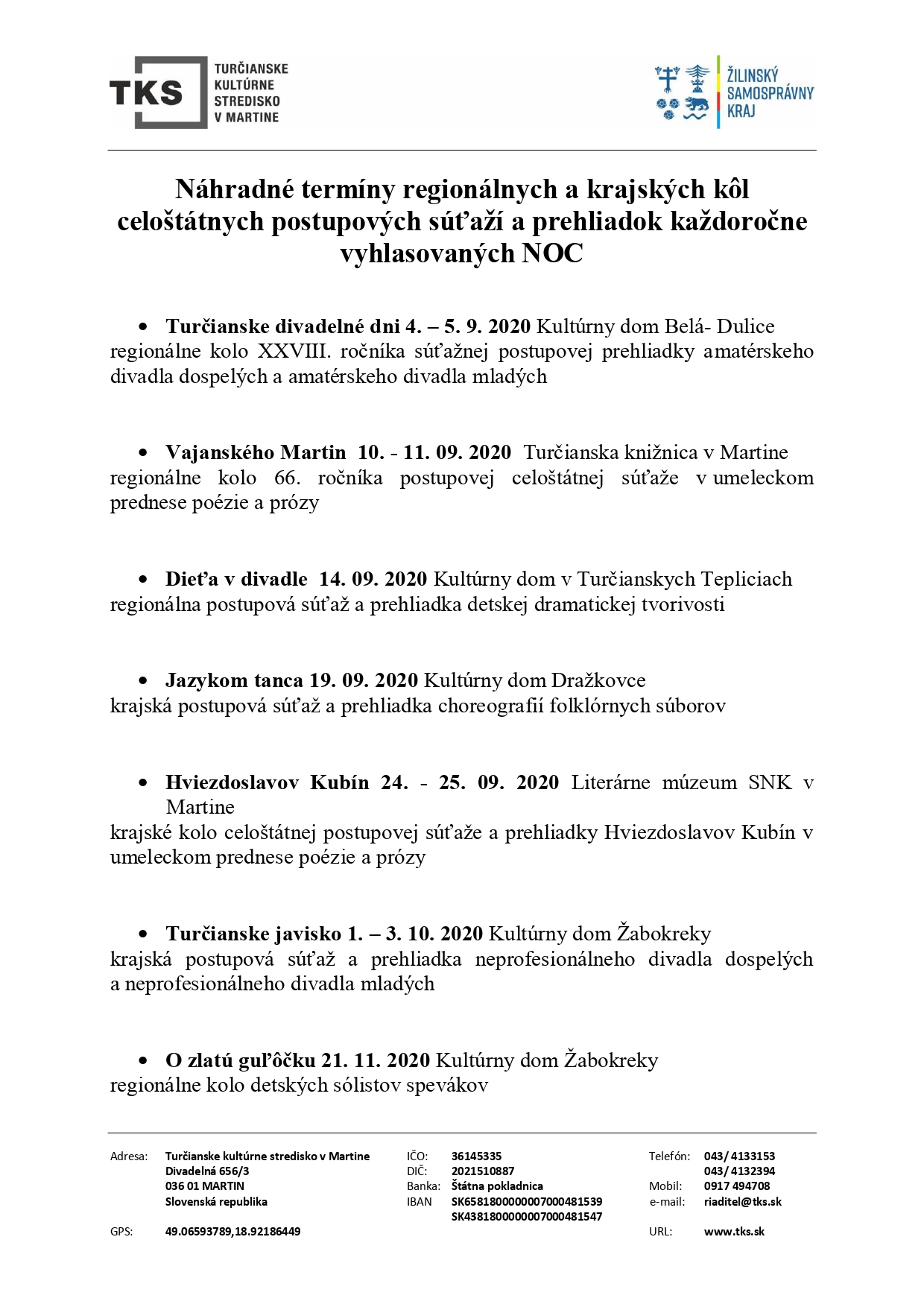 Náhradné terminy regionálnych a krajských postupových súťaží a prehliadok